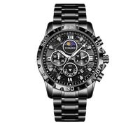 RORIOS Relojes Multifuncional para Hombre Reloj Elegante Diamante Reloj de Pulsera Moda Analógico Cuarzo Reloj Acero Inoxidable Cronógrafo Negro