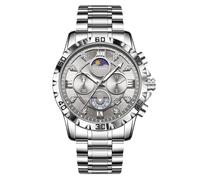 RORIOS Relojes Multifuncional para Hombre Reloj Elegante Diamante Reloj de Pulsera Moda Analógico Cuarzo Reloj Acero Inoxidable Cronógrafo Plateado Gris