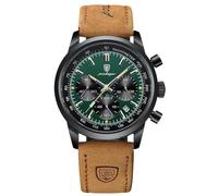 RORIOS Relojes Multifuncional para Hombre Relojes Analógico Cuarzo Reloj de Pulsera Casuales Cronógrafo Reloj Clásicos Acero Inoxidable Correa de Cuero Verde
