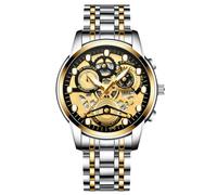 RORIOS Relojes Negocios para Hombre Reloj de Pulsera Moda Esqueleto Reloj Analógico Cuarzo Reloj Calendario Luminoso Relojes Acero Inoxidable Oro Plata B
