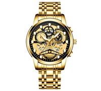 RORIOS Relojes Negocios para Hombre Reloj de Pulsera Moda Esqueleto Reloj Analógico Cuarzo Reloj Calendario Luminoso Relojes Acero Inoxidable Oro B