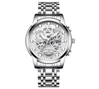 RORIOS Relojes Negocios para Hombre Reloj de Pulsera Moda Esqueleto Reloj Analógico Cuarzo Reloj Calendario Luminoso Relojes Acero Inoxidable Plata