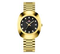 RORIOS Relojes Oro Acero Inoxidable para Pareja Reloj de Pulsera Cuarzo para Hombres Mujeres Reloj Diamantes Simple Relojes Luminoso Analógico Negro A
