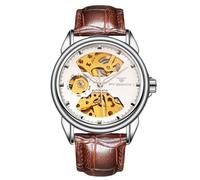 RORIOS Relojes Par Mecánico Reloj de Pulsera Hombres Mujeres Reloj Automático Acero Inoxidable Reloj Esqueleto Lluminoso Reloj Negocio Elegante Blanco Marrón B