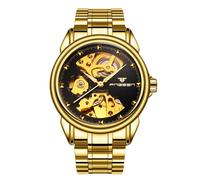 RORIOS Relojes Par Mecánico Reloj de Pulsera Hombres Mujeres Reloj Automático Acero Inoxidable Reloj Esqueleto Lluminoso Reloj Negocio Elegante Oro Negro B