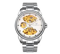 RORIOS Relojes Par Mecánico Reloj de Pulsera Hombres Mujeres Reloj Automático Acero Inoxidable Reloj Esqueleto Lluminoso Reloj Negocio Elegante Blanco