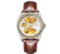 RORIOS Relojes Par Mecánico Reloj de Pulsera Hombres Mujeres Reloj Automático Acero Inoxidable Reloj Esqueleto Lluminoso Reloj Negocio Elegante Blanco Marrón A