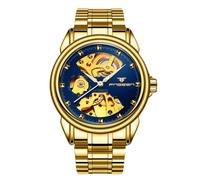 RORIOS Relojes Par Mecánico Reloj de Pulsera Hombres Mujeres Reloj Automático Acero Inoxidable Reloj Esqueleto Lluminoso Reloj Negocio Elegante Oro Azul B