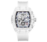 RORIOS Relojes para Hombres Transparente Tonneau Reloj Analógico de Cuarzo Reloj de Pulsera Multifuncional Moda Reloj Impermeable Cronógrafo Blanco A