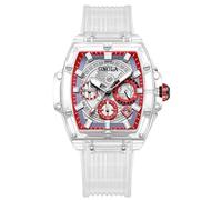 RORIOS Relojes para Hombres Transparente Tonneau Reloj Analógico de Cuarzo Reloj de Pulsera Multifuncional Moda Reloj Impermeable Cronógrafo Blanco D