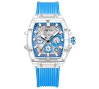 RORIOS Relojes para Hombres Transparente Tonneau Reloj Analógico de Cuarzo Reloj de Pulsera Multifuncional Moda Reloj Impermeable Cronógrafo Azul
