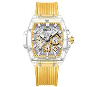 RORIOS Relojes para Hombres Transparente Tonneau Reloj Analógico de Cuarzo Reloj de Pulsera Multifuncional Moda Reloj Impermeable Cronógrafo Amarillo