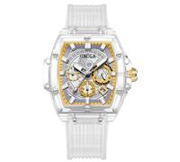 RORIOS Relojes para Hombres Transparente Tonneau Reloj Analógico de Cuarzo Reloj de Pulsera Multifuncional Moda Reloj Impermeable Cronógrafo Blanco C