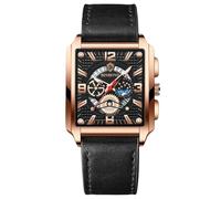 RORIOS Relojes Rectangulares para Hombre Reloj Moda Analógico Cuarzo Reloj de Pulsera Negocios Impermeable Reloj Luminoso Correa de Cuero Negro Rosa B