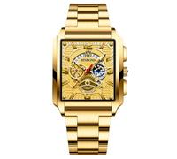 RORIOS Relojes Rectangulares para Hombre Reloj Moda Analógico Cuarzo Reloj de Pulsera Negocios Impermeable Reloj Luminoso Correa de Acero Inoxidable Oro