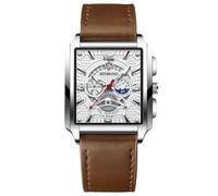 RORIOS Relojes Rectangulares para Hombre Reloj Moda Analógico Cuarzo Reloj de Pulsera Negocios Impermeable Reloj Luminoso Correa de Cuero Blanco marrón