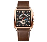 RORIOS Relojes Rectangulares para Hombre Reloj Moda Analógico Cuarzo Reloj de Pulsera Negocios Impermeable Reloj Luminoso Correa de Cuero Negro marrón