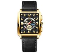 RORIOS Relojes Rectangulares para Hombre Reloj Moda Analógico Cuarzo Reloj de Pulsera Negocios Impermeable Reloj Luminoso Correa de Cuero Oro Negro C