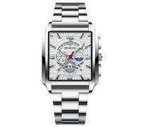 RORIOS Relojes Rectangulares para Hombre Reloj Moda Analógico Cuarzo Reloj de Pulsera Negocios Impermeable Reloj Luminoso Correa de Acero Inoxidable Blanco