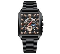 RORIOS Relojes Rectangulares para Hombre Reloj Moda Analógico Cuarzo Reloj de Pulsera Negocios Impermeable Reloj Luminoso Correa de Acero Inoxidable Rosa Negro A
