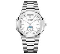 RORIOS Relojes Simple para Hombre Reloj de Pulsera Casual Cuarzo Reloj Impermeable Calendario Reloj Luminoso Analógico Correa de Acero Inoxidable Blanco