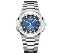 RORIOS Relojes Simple para Hombre Reloj de Pulsera Casual Cuarzo Reloj Impermeable Calendario Reloj Luminoso Analógico Correa de Acero Inoxidable Blanco Azul