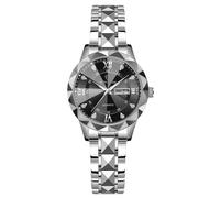 RORIOS Relojes Simple para Mujer Reloj Clásico Acero Inoxidable Reloj de Pulsera Señoras Elegante Relojes Negocios Analógico Cuarzo Reloj Fecha Luminoso Negro B