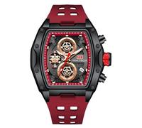 RORIOS Relojes Tonneau de Pulsera para Hombres Reloj Moda Multifuncional Reloj Analógico Cuarzo Reloj Punk Cronógrafo con Correa de Silicona Rojo