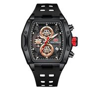 RORIOS Relojes Tonneau de Pulsera para Hombres Reloj Moda Multifuncional Reloj Analógico Cuarzo Reloj Punk Cronógrafo con Correa de Silicona Negro A