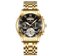 RORIOS Relojes Vintage para Hombre Reloj de Pulsera Acero Inoxidable Cuarzo Relojes Luminoso Analógico Reloj Elegant Business con Fecha Oro Negro