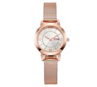 RORIOS Señora Minimalista Reloj de Pulsera Damas Cuarzo Analógico Reloj Correa de Malla Impermeable Reloj Mujer Oro Rosa Reloj Semana Fecha Blanco