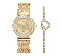 RORIOS Set de Relojes Mujer Estilo Flor y Mariposa en Tono Dorado con Pulsera Reloj Moda para Uso Diario Movimiento de Cuarzo Watch Muñeca Mariposas