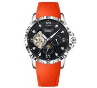 RORIOS Tourbillon Mecánico Multifuncional para Hombres - Reloj de Pulsera Automático Elegante con Correa de Silicona Naranja