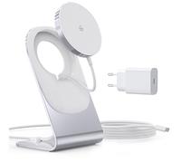 RoRoSkin Cargador, estación de Carga inductiva magnética, Cargador rápido inalámbrico Compatible con iPhone 17/16/15/14/13/12 Pro MAX/Air/Plus/Pro, Plateado con Adaptador