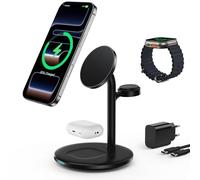 RoRoSkin Cargador Inalambrico 3 en 1 para Varios Dispositivos, Estación de Carga rápida mag-Safe de 15 W para iPhone 16, 15 y 14, Cargador mag-Safe para iWatch Ultra2/1/Series 10/9/8, AirPods