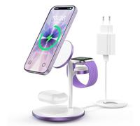 RoRoSkin Cargador Inalambrico 3 en 1 para Varios Dispositivos, Estación de Carga rápida mag-Safe de 15 W para iPhone 17, 16 y 15, Cargador mag-Safe para iWatch Ultra2/1/Series 10/9, AirPods