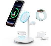 RoRoSkin Cargador Inalambrico 3 en 1 para Varios Dispositivos, Estación de Carga rápida mag-Safe de 15 W para iPhone 16, 15 y 14, Cargador mag-Safe para iWatch Ultra2/1/Series 10/9/8, AirPods,Blanco