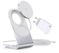 RoRoSkin Cargador inalámbrico, estación de carga inductiva magnética, cargador de inducción inalámbrico, cargador rápido compatible con iPhone 16/15/14/13/12 serie, plateado con adaptador