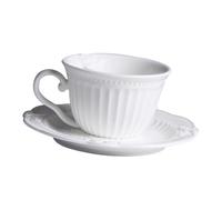 RORPOIR 1 Juego Taza de Cerámica Estilo Europeo con Bandeja para Té y Café Diseño Vintage Porcelana de Hueso Color Blanco sin Cuchara para Tardes de Infusión y Reuniones Casa