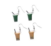 RORPOIR 2 pares Pendientes Originales Creativos con Colgantes Simulados de Taza de Leche y Té Matcha Verde Ganchos de Oreja Divertidos y Únicos para Mujer Joyería Casual y Llamativa
