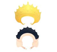 RORPOIR 2piezas Gorro Champú Para Niño Niña y Bebés Lavable y Ligero Protector De Ojos y Orejas Para Ducha y Corte De Pelo Diseño Coronas Amarillo y Azul
