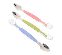 RORPOIR 3 Piezas Cuchara Niña y Acero Inoxidable Diseño Doble para Purés y Frutas Suave para Alimentación Suave y Comodidad Utensilio Infantil Colores Vibrantes Azul Rosa Verde