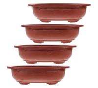 RORPOIR 4 Piezas Maceta de Plástico Ovalada, Grande, Marrón, Moderna | Macetas Decorativas para Plantas, Bandeja para Bonsáis, Boca Baja y Base Antideslizante