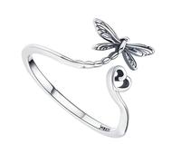 RORPOIR Anillo Abierto de Mujer Joyería de Moda Diseño de Libélula en Plata S925 Acabado Fino y Cómodo, Adecuado para Fiesta y Baile