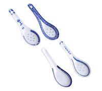 RORPOIR Cucharas Soperas de Cerámica Estilo Chino Azul y Blanco, 4 Piezas Ligeras y Seguras para Fiestas y Uso en Restaurante