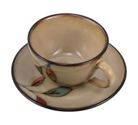 RORPOIR Juego de Taza de Café Asa Cómoda Japonesa Vintage de Cerámica con Platillo Beige, Diseño Retro Elegante y Fácil de Limpiar para Tardes en Casa