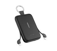RORRY CharmGo 10.000 mAh Power Bank PD 30W Quick Charge | Pack de batería con cable integrado y llavero, batería externa portátil para iPhone 17/16/15, AirPods 2/3/4/Pro, color negro