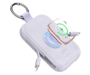 RORRY Power Bank, Powerbank de 5000mAh con Cable Integrado, Cargador Portátil de Viaje Llavero Baterías Externas para iPhone 17/16/15/14/13/12, Apple Watch Ultra/11/10/9/8/7/6/SE, Lila