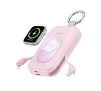 RORRY Powerbank Power Bank 20000mAh 30W PD Quick Charger - Cargador portátil con 2 Cables Integrados, batería Externa para teléfono móvil con Llavero, para iPhone, Apple Watch, iPad, Color Rosa