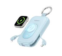 RORRY Powerbank Power Bank 20000mAh 30W PD Quick Charger - Cargador portátil con 2 Cables Integrados, batería Externa para teléfono móvil con Llavero, para iPhone, Apple Watch, iPad, Color Azul
